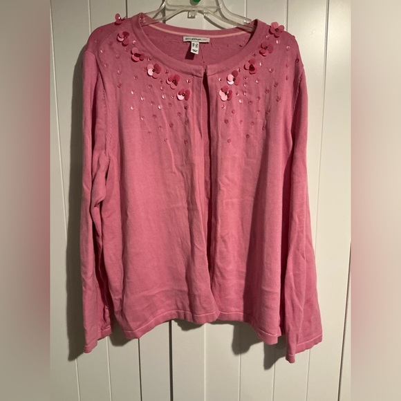 Isaac Mizrahi Pink Cardigan with Sequin Detail - Picture 1 of 7